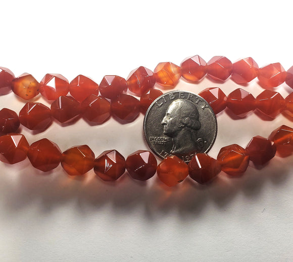 10mm Orange Red Agate Faceted Star Cut Gemstone Beads 8-Inch Strand