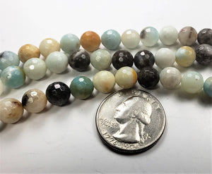 8mm Multicolor Amazonite Black Gold Faceted Round Gemstone Beads 8-inch Strand