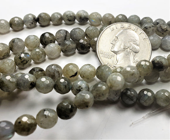 6mm Labradorite Faceted Round Gemstone Beads 8-inch Strand
