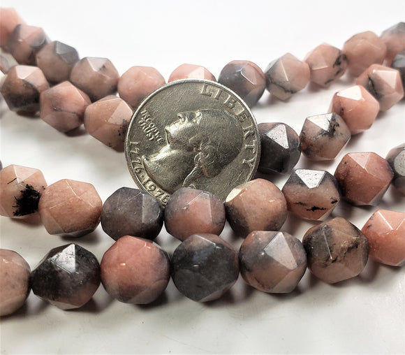 10mm Agate Dyed Rhodonite Star Cut Gemstone Beads 8-inch Strand