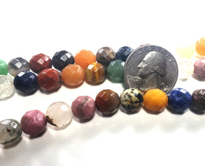 10mm Mixed Faceted Round Gemstone Beads 8-Inch Strand