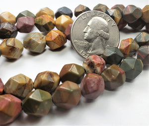10mm Red Creek Jasper Star Cut Gemstone Beads 8-inch Strand