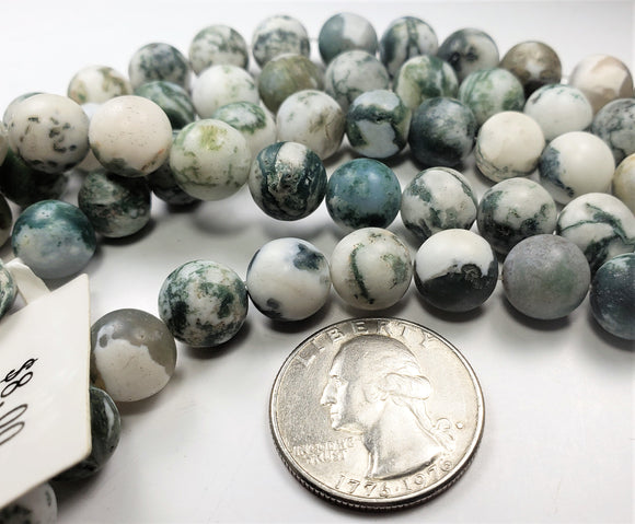 10mm Matte Tree Agate Round Gemstone Beads 8-inch Strand