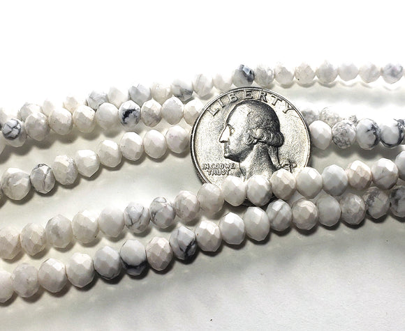 6x4mm White Howlite Faceted Rondelle Gemstone Beads 8-Inch Strand
