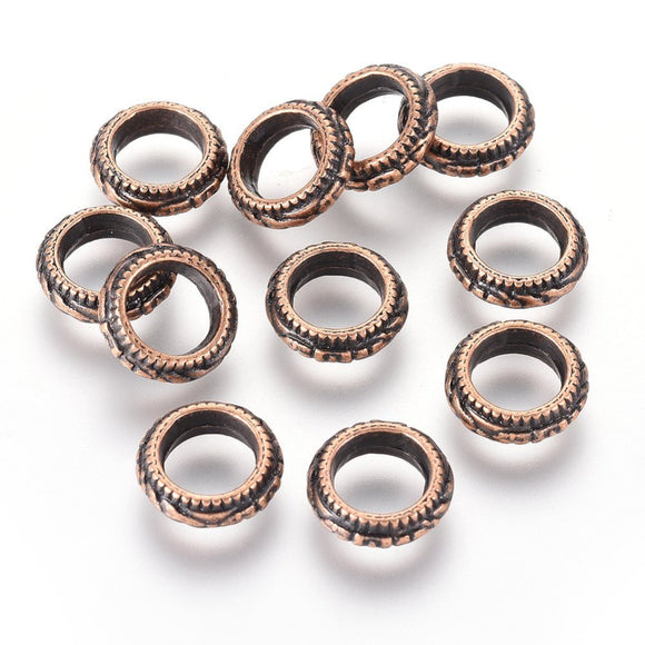 11x4mm Floral Textured Copper Rondelle Spacer Beads Rings 15ct