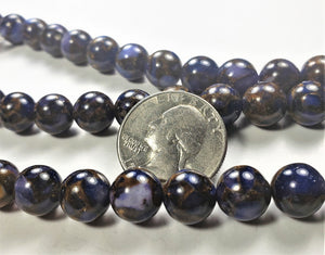 10mm Gold Blue Rainbowstone Round Gemstone Beads 8-inch Strand