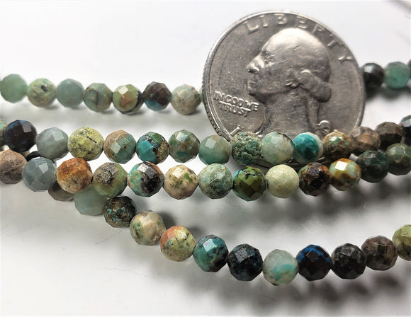 4mm Green Turquoise Faceted Round Gemstone Beads 8-inch Strand