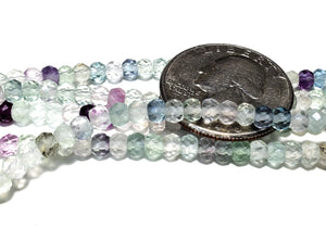 4x3mm Rainbow Fluorite Faceted Rondelle Gemstone Beads 8-Inch Strand