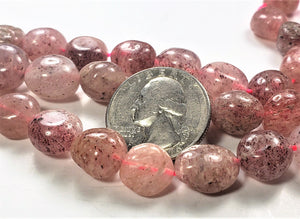 12-14mm Strawberry Quartz Pebble Nugget Gemstone Beads 8-inch Strand