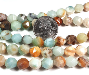 10mm Multicolor Amazonite Star Cut Gemstone Beads 8-Inch Strand