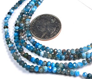 4x3mm Blue Apatite Faceted Rondelle Gemstone Beads 8-Inch Strand