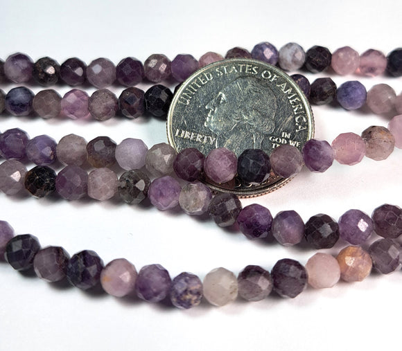 5mm Lepidolite Faceted Round Gemstone Beads 8-Inch Strand