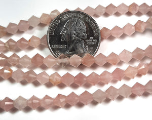6mm Madagascar Rose Quartz Faceted Bicone Gemstone Beads 8-Inch Strand