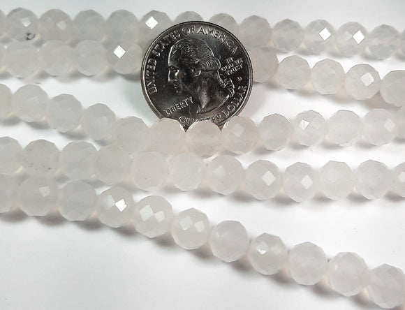 8mm Malay Jade White Faceted Round Gemstone Beads 8-Inch Strand