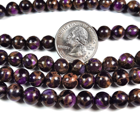 8mm Gold Purple Rainbow Stone Round Gemstone Beads 8-Inch Strand