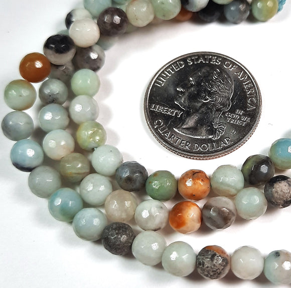 6mm Black Gold Amazonite Faceted Round Gemstone Beads 8-Inch Strand