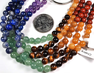 6mm Chakra Stones Mixed Round Gemstone Beads 8-Inch Strand