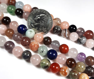 8mm Mixed Round Gemstone Beads 8-Inch Strand