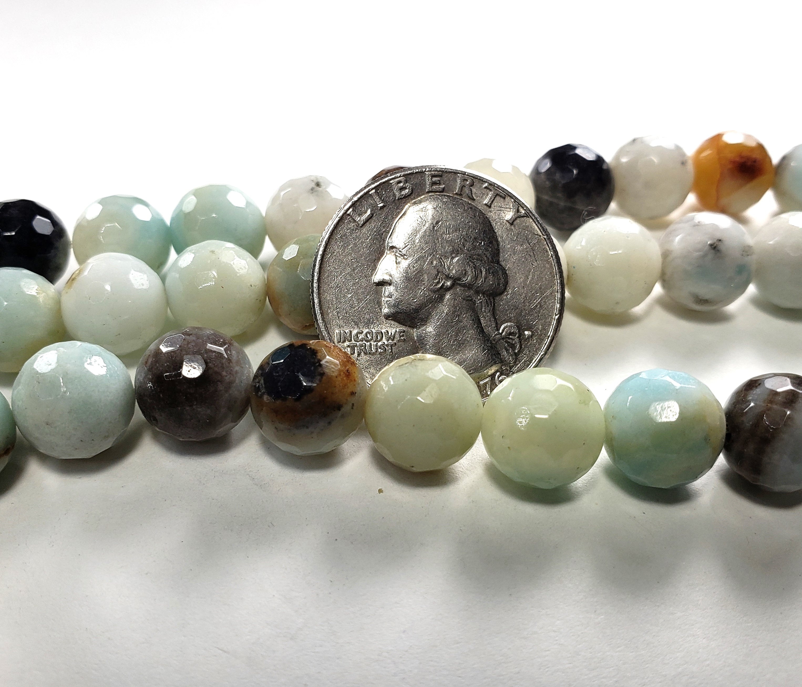 10mm Amazonite Multicolor Faceted Round Gemstone Beads 8-Inch Strand