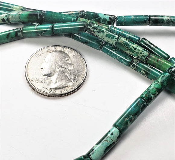 13x4mm Aqua Terra Jasper Green Tube Gemstone Beads 8-inch Strand