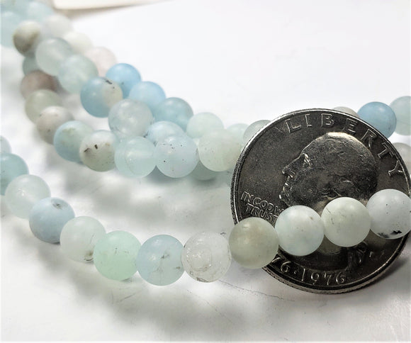 6mm Matte Aquamarine Round Gemstone Beads 8-inch Strand