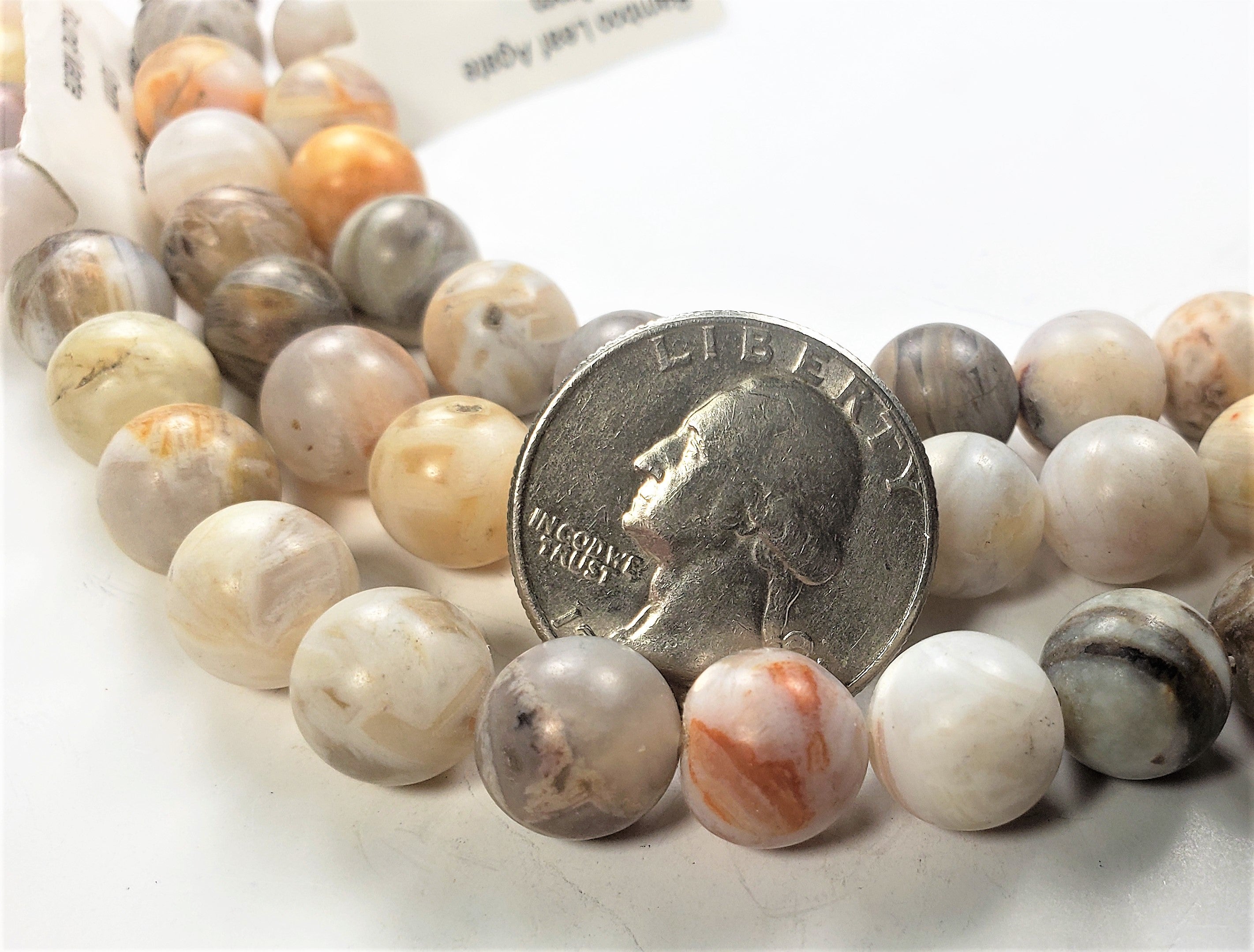 10mm Matte Bamboo Leaf Agate Round Gemstone Beads 8-inch Strand