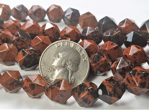 12mm Mahogany Obsidian Star Cut Gemstone Beads 8-inch Strand