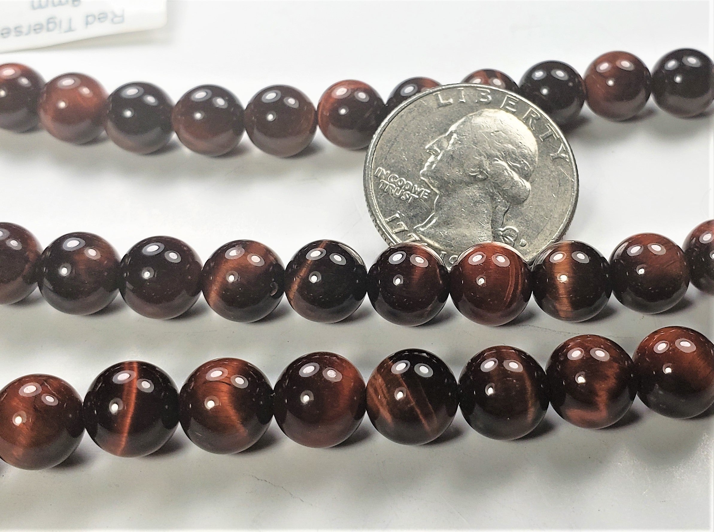 8mm Red Tiger's Eye Round Gemstone Beads 8-inch Strand