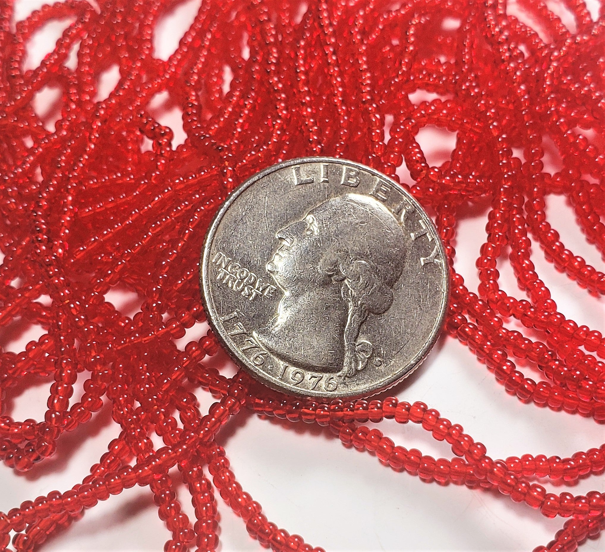 11/0 Ruby Red Transparent Czech Seed Beads Full Hank