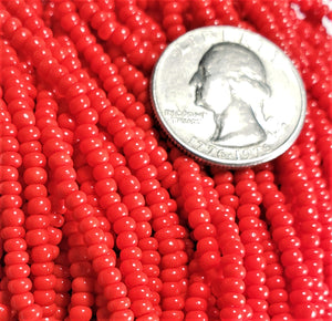 8/0 Bright Red Opaque Strung Czech Seed Beads Half Hank