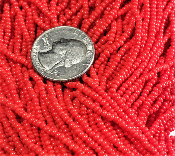 10/0 Cherry Red Opaque Strung Czech Seed Beads Full Hank