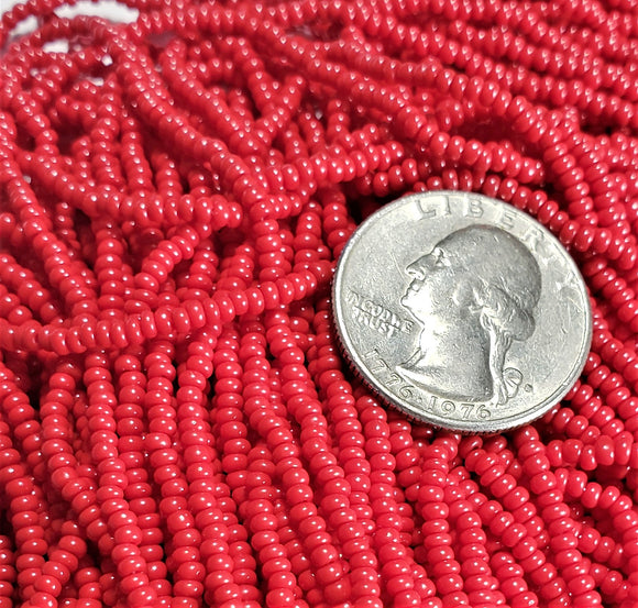 10/0 Blood Red Opaque Strung Czech Seed Beads Full Hank