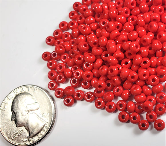 6/0 Blood Red Opaque Czech Seed Beads 25g