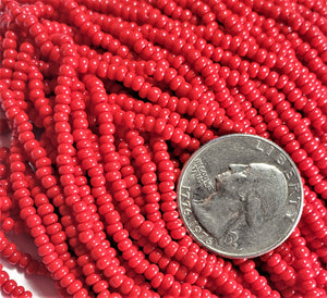 8/0 Blood Red Strung Czech Seed Beads Half Hank
