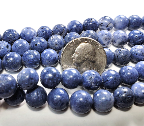 10mm Blue Coral Round Gemstone Beads 8-Inch Strand