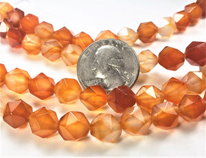 10mm Carnelian Star Cut Gemstone Beads 8-inch Strand