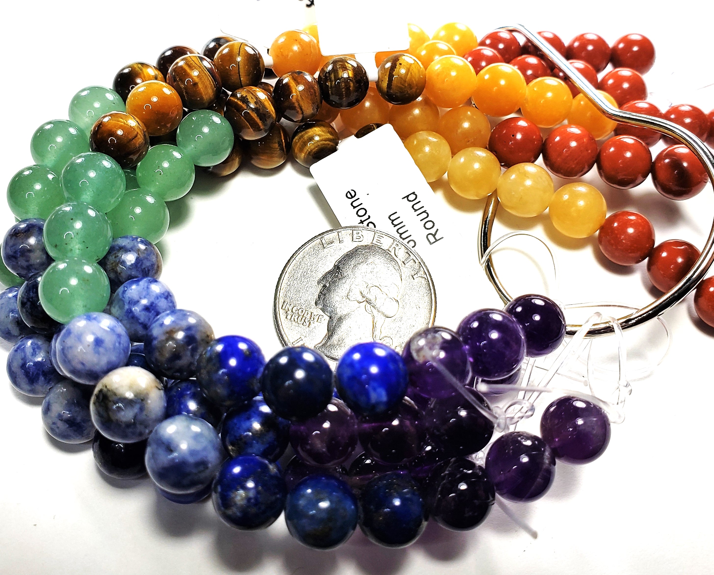 8mm Mixed Chakra Stone Round Gemstone Beads 8-Inch Strand