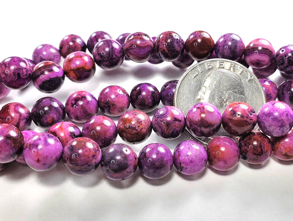8mm Dyed Purple Crazy Lace Agate Round Gemstone Beads 8-Inch Strand