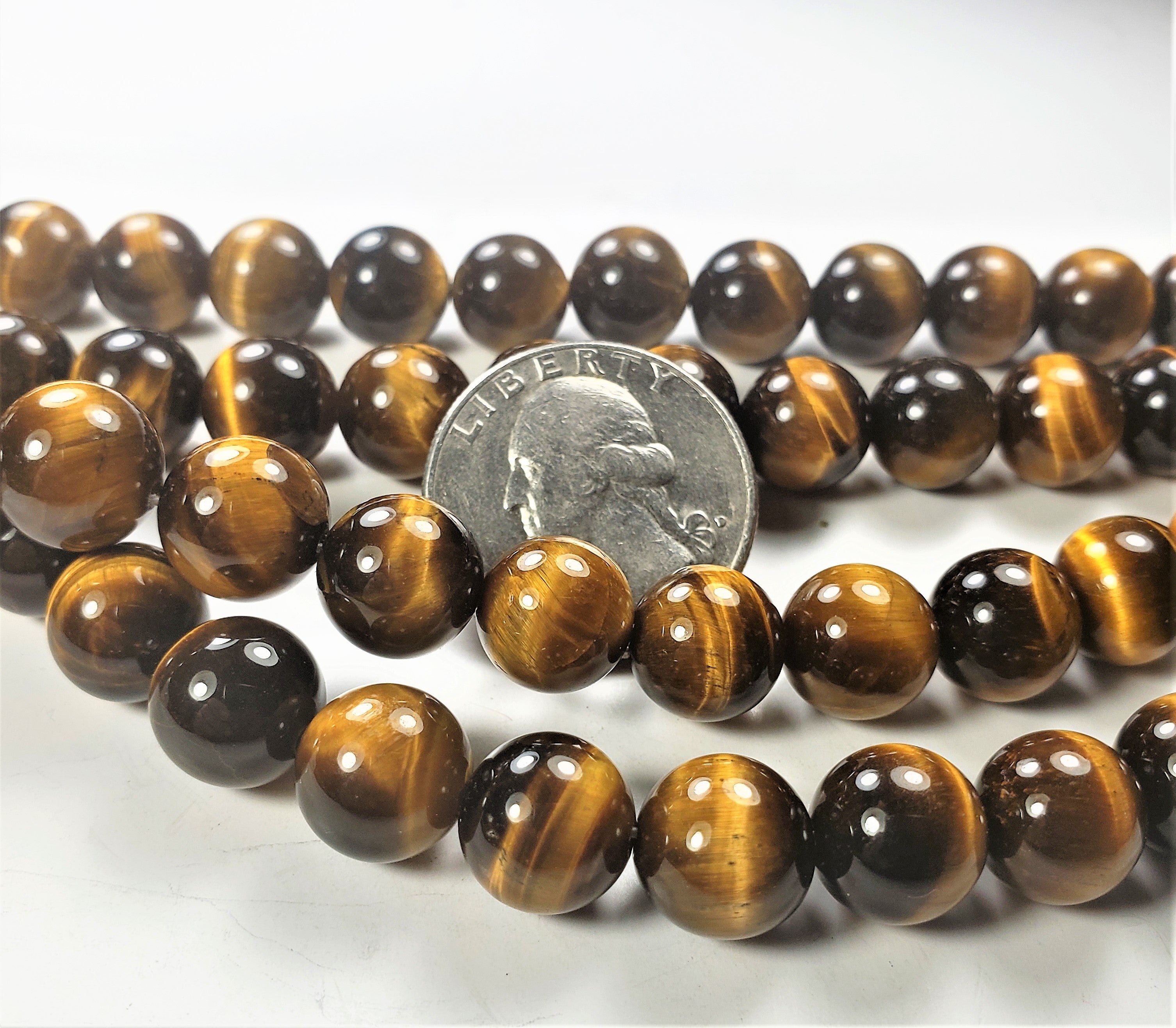 10mm Tiger's Eye Round Gemstone Beads 8-inch Strand