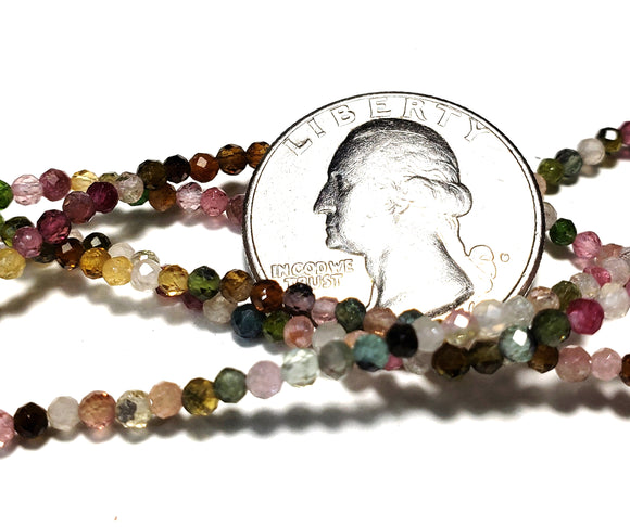 2.5mm Tourmaline Faceted Round Gemstone Beads 8-Inch Strand