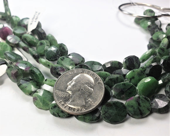 9-12mm Ruby Zoisite Faceted Freeform Flat Oval Gemstone Beads 8-inch Strand