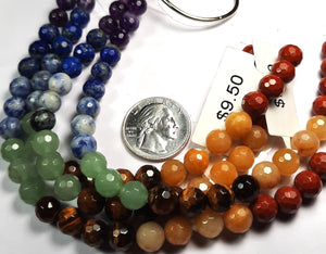 8mm Mixed Chakra Stone Faceted Round Gemstone Beads 8-Inch Strand