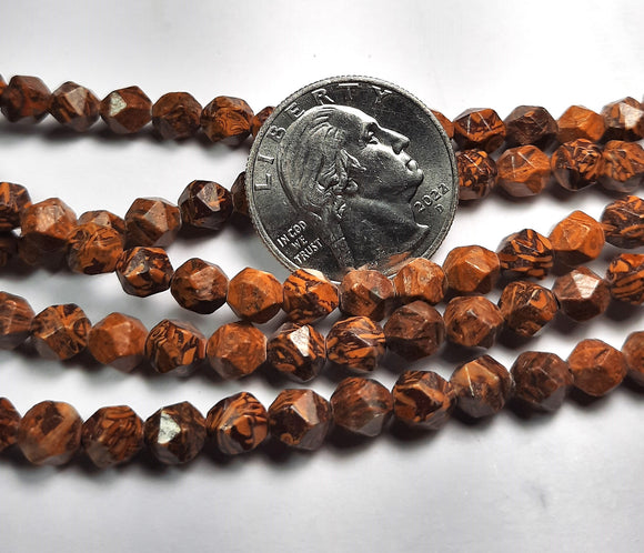 6mm Golden South Jade Faceted Round Gemstone Beads 8-Inch Strand