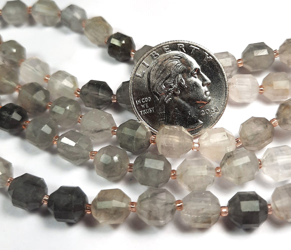 8mm Gray Quartz Faceted Satellite Gemstone Beads 8-Inch Strand