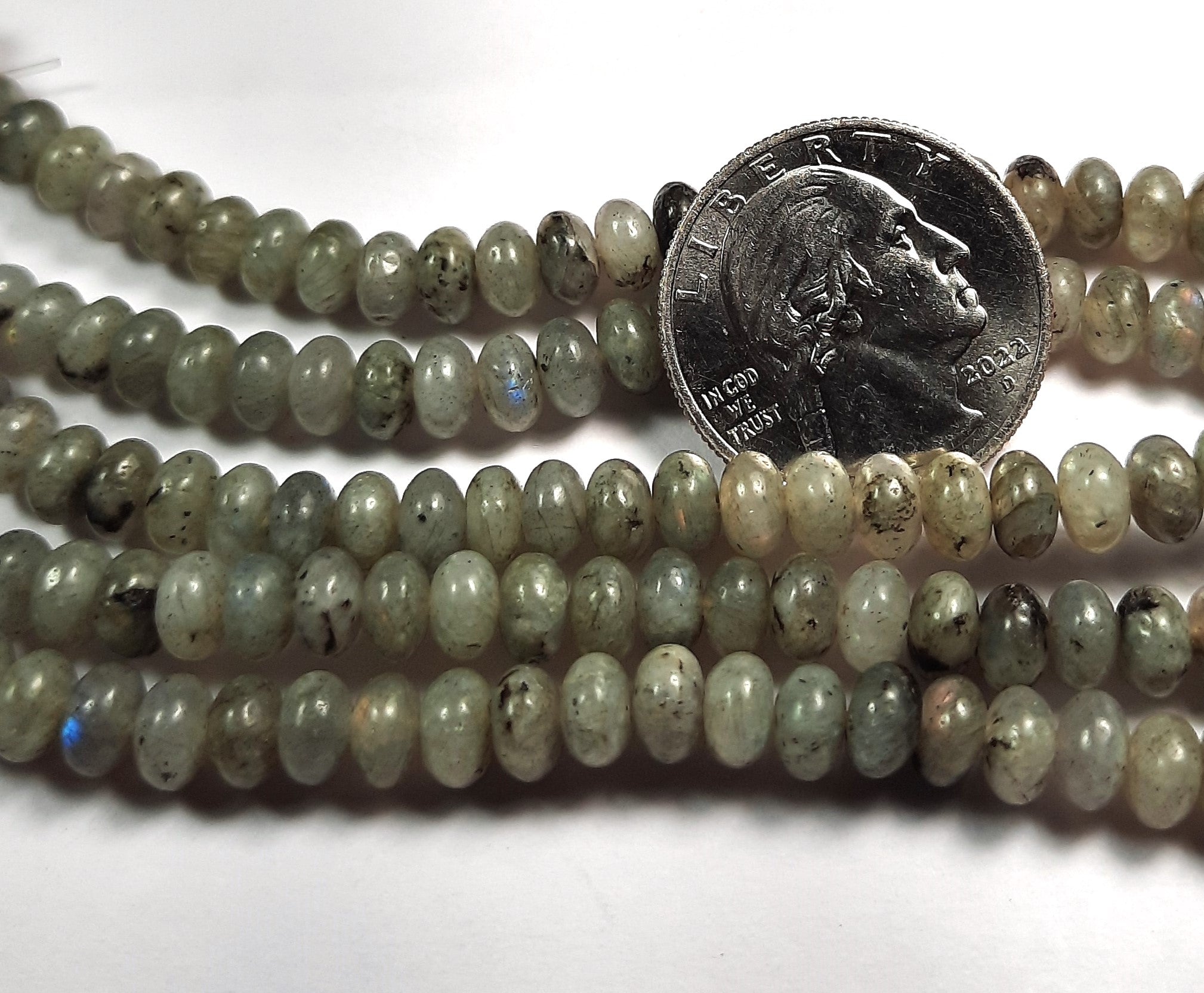 6x4mm Labradorite Smooth Rondelle Gemstone Beads 8-Inch Strand