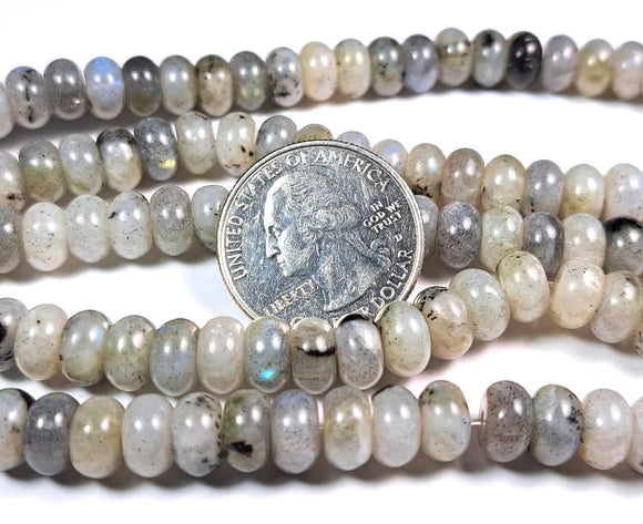 8x5mm Labradorite Smooth Rondelle Gemstone Beads 8-Inch Strand