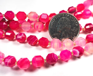 8mm Magenta Sardonyx Faceted Lantern Gemstone Beads 8-Inch Strand