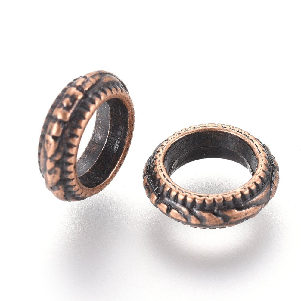 11x4mm Floral Textured Copper Rondelle Spacer Beads Rings 15ct