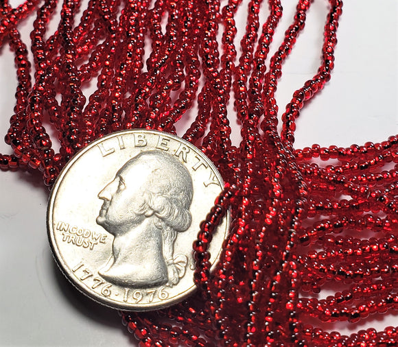 11/0 Ruby Red Silver-Lined Czech Seed Beads Full Hank