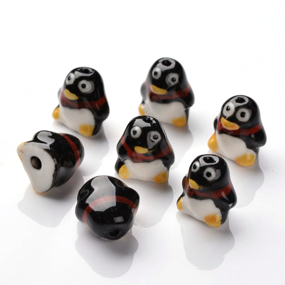 16.5x15mm Handmade Porcelain Penguin Beads 5ct